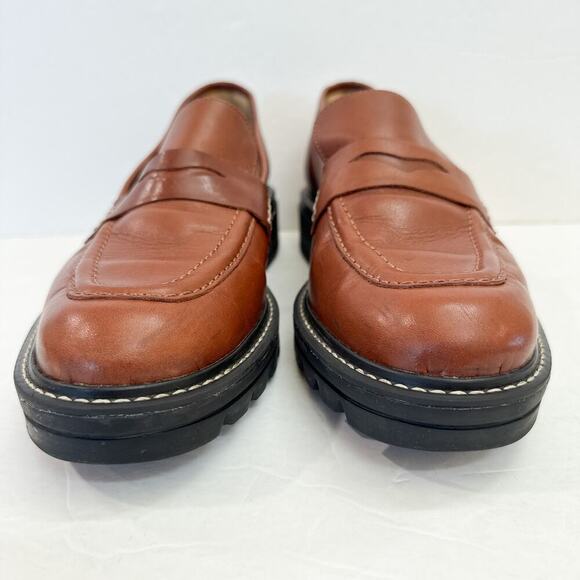 Bernardo Chandler Leather Penny Loafers Saddle Brown Lug Sole 8
